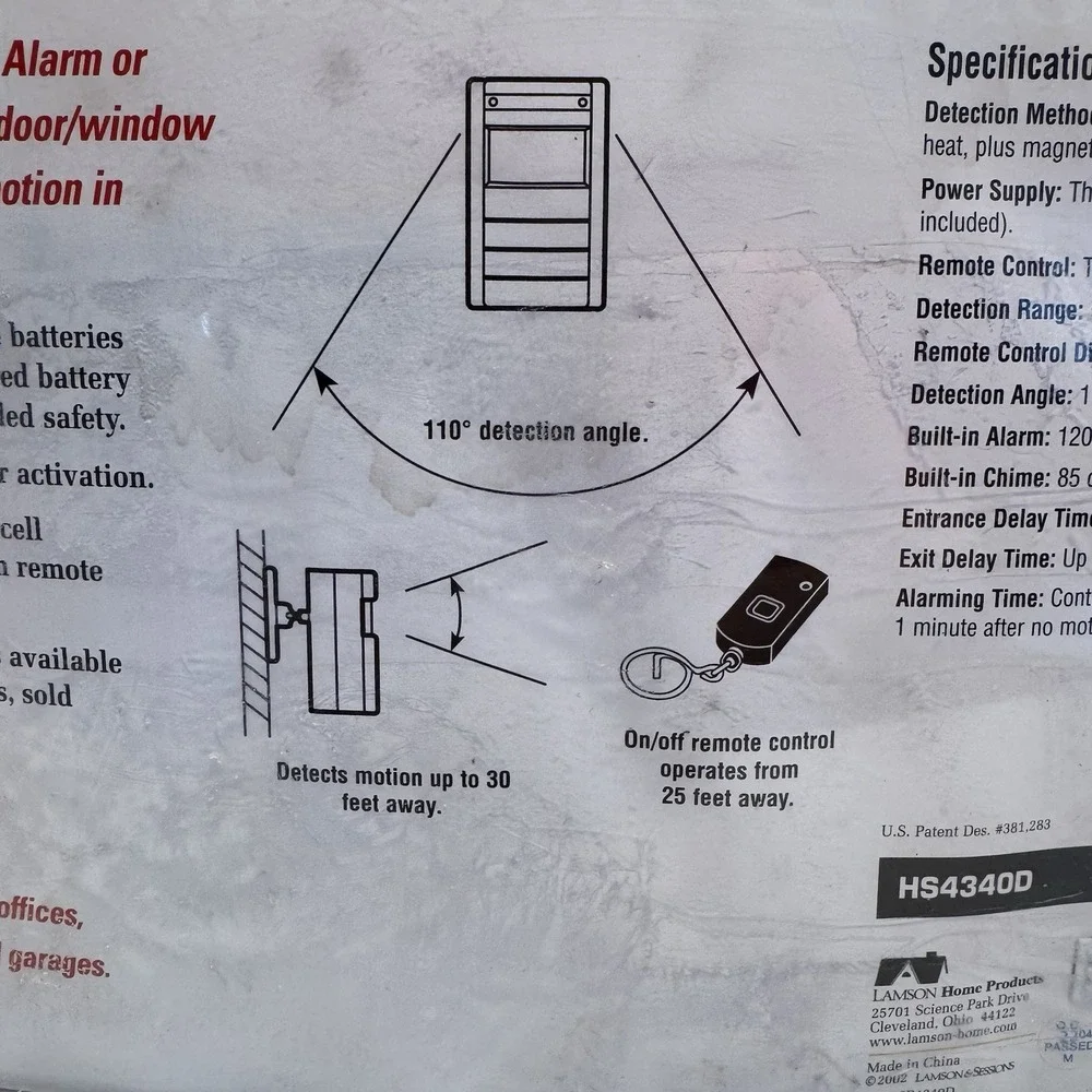 DIMANGO Security Alarm Wireless‎ Motion Detector HS4340D NEW Unopened